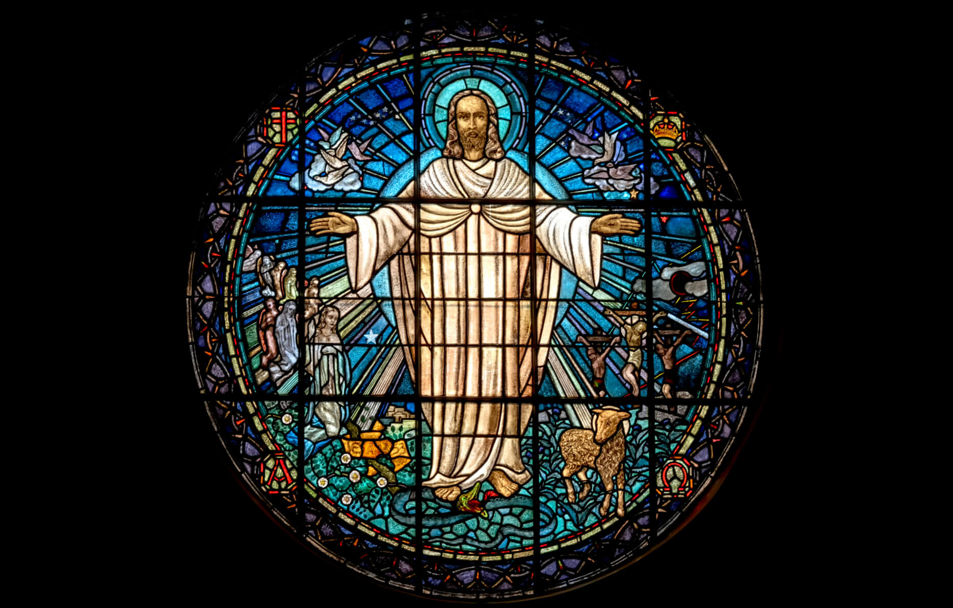 stain glass window of Jesus